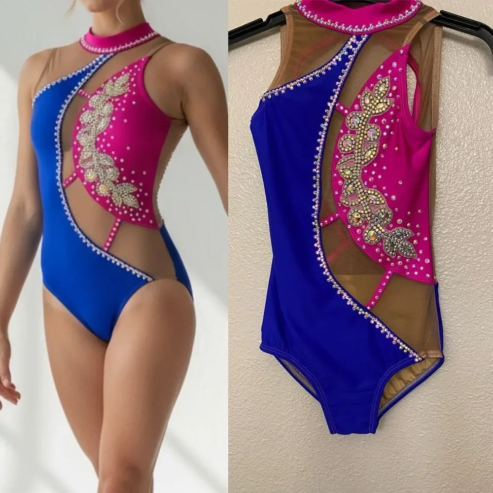 AA design custom dance solo costume illusion mosaic leotard color block LC-large - Picture 1 of 10